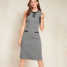 Talbots Ponte Knit Tie Neck Sheath Dress Size 8 Black White Houndstooth Classic