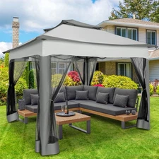 11x11FT Patio Gazebo with Mosquito Netting Outdoor Heavy Duty Party Canopy Tent