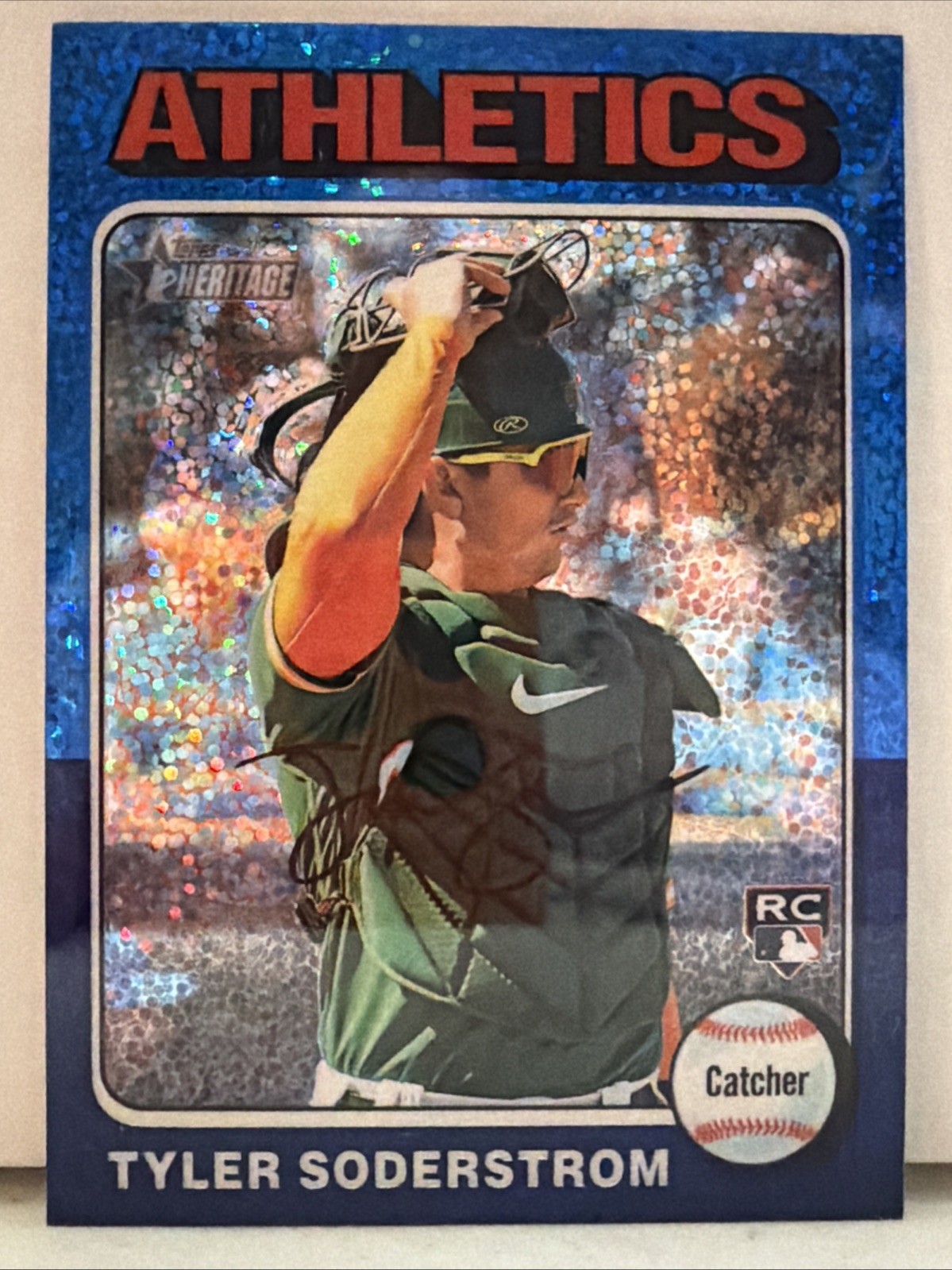 2024 Topps Heritage - Tyler Soderstrom #471 Chrome Blue Sparkle Refractor (RC)