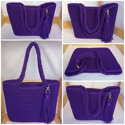 Purple Handmade Crochet Tote Bag   Luxury Boho Shoulder Purse   Eco-Friendly Art