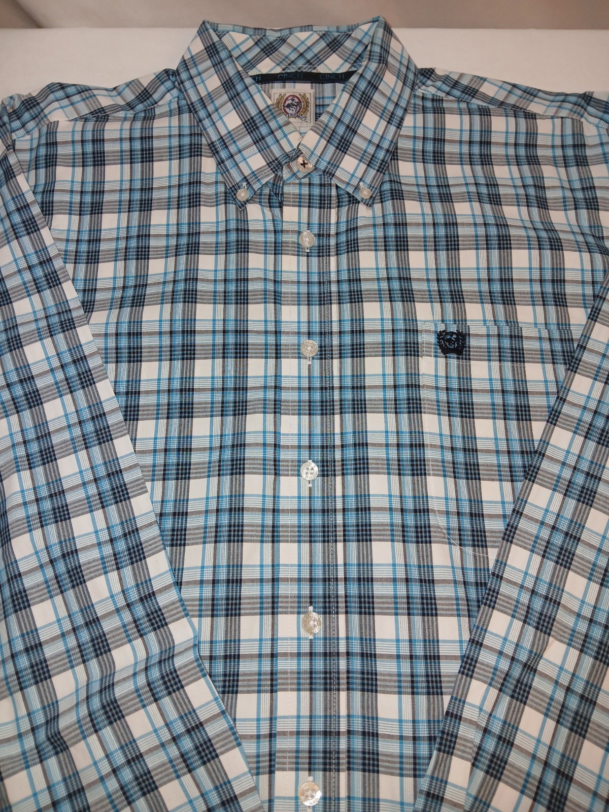 Cinch Mens Button Down Blue Plaid Casual Western Long Sleeves Size Xlarge image 4