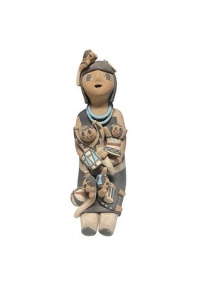 Sando Jemez Mexico folk Art Storyteller Mother  5 Children 8'' Clay Figurine READ