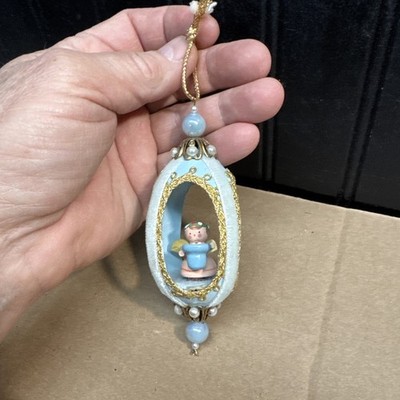 Vintage Handmade Diorama Christmas Ornament 3D Praying Angel Scene Holiday 2.5 