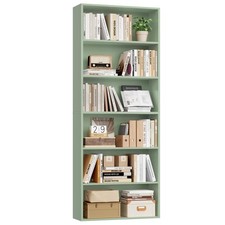 6 Tier Tall Bookshelf and Bookcase with Open Display Shelves, Green