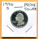Gem 1994-S Proof Cameo Silver Washington Quarter - Free Shipping