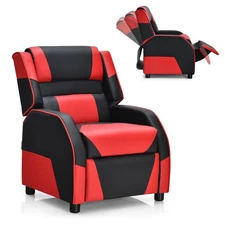 Giantex Kids Youth Gaming Sofa Recliner w/Headrest & Footrest PU Leather Red