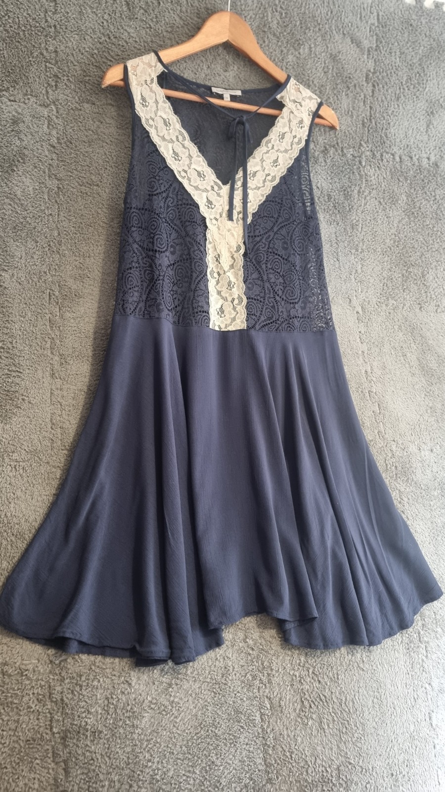 M&S Limited Edition Navy Lace Fit Flare Skater Dress UK 12 Cami Lined image 2