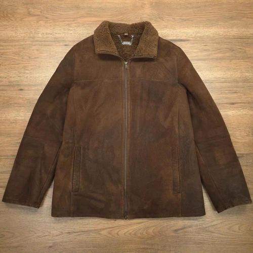 Overland Sheepskin Coat Mens 42 Brown Shearling Leather Ken Zip Jacket Large - product listing photo