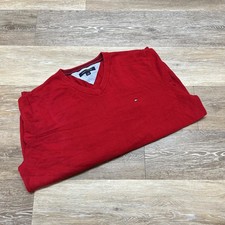 TOMMY HILFIGER V-Neck Long Sleeve Red Pullover Knit Sweater Men's Size Large