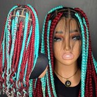 Handmade Full Lace Box Braided Wig 13×4 Front Parting Burgundy & Turquoise Curly — photo 8