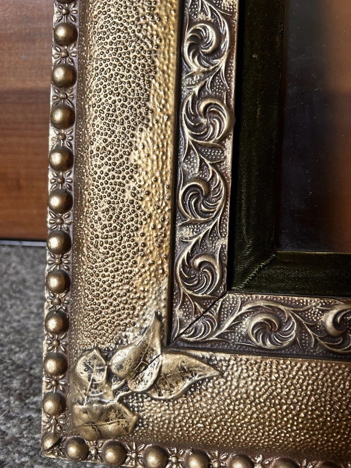 Antique Ornate Gold Picture Frame With Green Velvet Trim.  Has Glass Piece. - Image 2 of 4