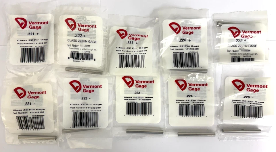 VERMONT GAGE PIN GAGE CHOOSE SIZES .221 .222 .223 .224 .225 + OR - PLUS MINUS