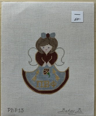 Pi Beta Phi Sorority Handpainted Needlepoint Canvas Christmas Angel Ornament