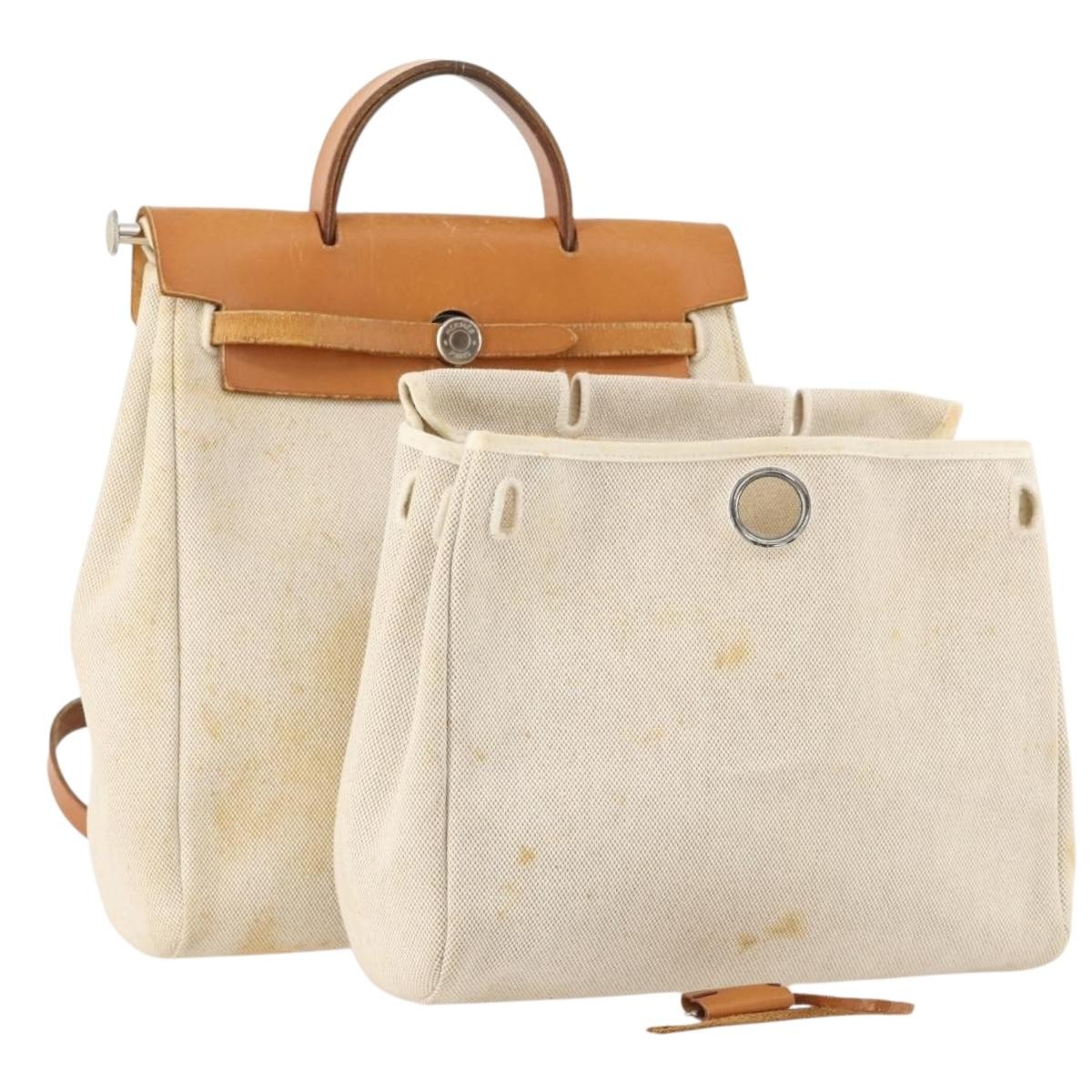 HERMES Herbag Ad PM Backpack Canvas Leather 2way Beige  display picture 3