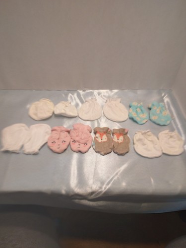 Set Of 7 Newborn Baby No Scratch Mittens Soft Elastic Size 0-6 Months