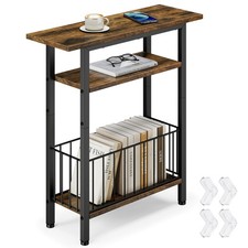 3-Tier Narrow Side Table, 25.2 Tall Slim Nightstand, Storage, Rustic Brown