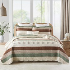 Uniclinens 100 Cotton Quilts King Size Farmhouse Striped King Quilt Bedding Set