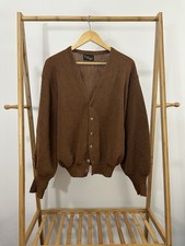 VTG 60s 70s Alpaca Peruvian Wool 2 Ply Brown Cardigan Knit Sweater Size L 24x23