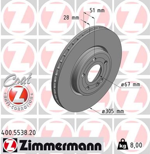 2X Bremsscheibe Coat Z Zimmermann 400.5538.20 FüR Mercedes Klasse W177 V177 W247-image