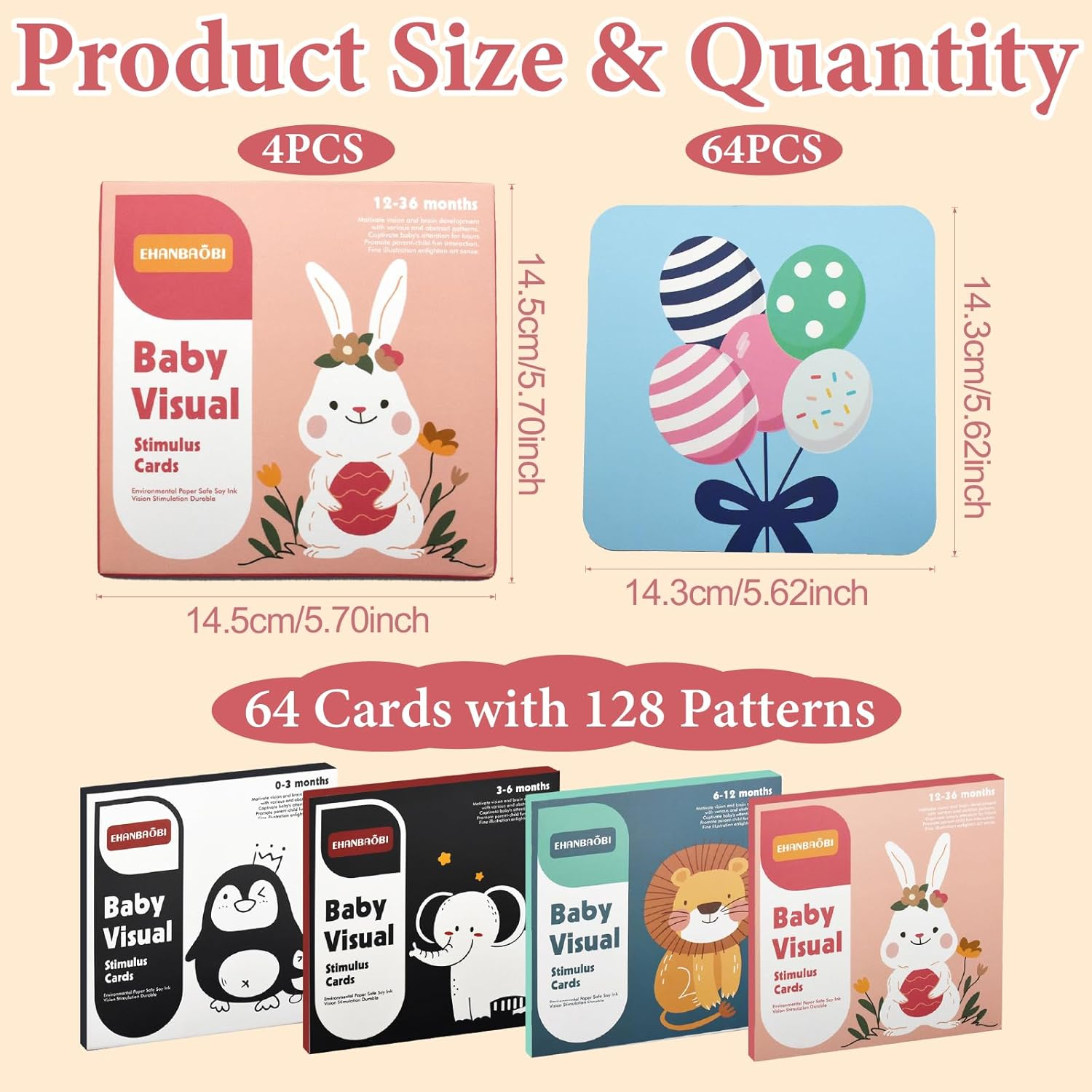 Baby Sensory Cards 64 PCS High Contrast Flashcards for Visual Development 0-36 M view 2