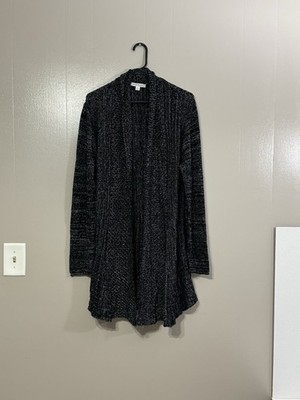 Studio Works Cardigan Womens XL Silver Black Open Front Long Sleeve          C29
