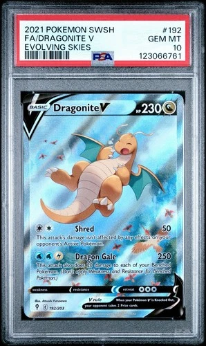 2021 Pokemon Sword & Shield Evolving Skies #192/203 Dragonite V FA PSA 10