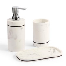 White Marble Pattern Bathroom Accessory Set,3 Pcs Bathroom Accessory Set