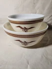 2 Vintage Pyrex Mixing Bowls Gold Stripe Rim And Gold Eagle 1-1/2 Qt & 3 Qt