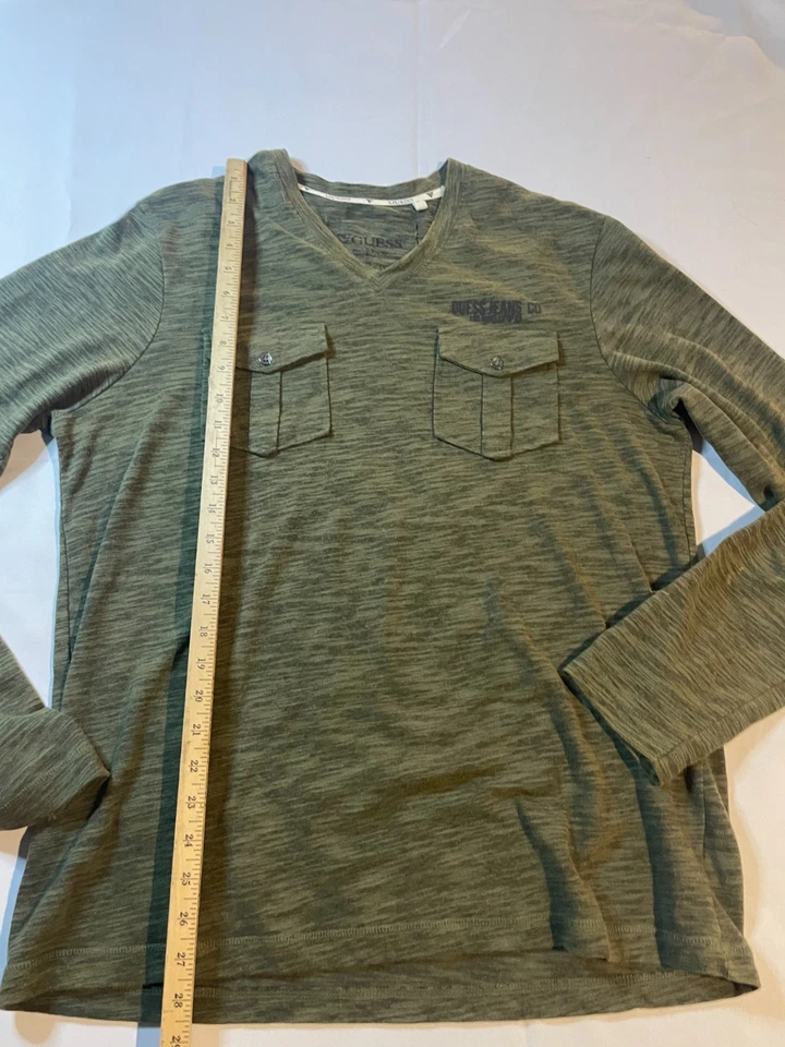 Guess Mens T-Shirt Size XL Green Long Sleeve V-Neck Pockets Casual Everyday Y2K - Image 4 of 4