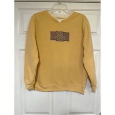 Womens S VTG Yellow Embroidered Fall Autumn Sweatshirt Granny Grandma Cottage
