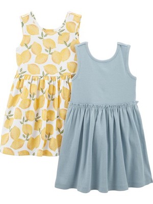 Girls Short-sleeve And Sleeveless Sets Playwear Dress, Sage/Lemon, 12 Months US
