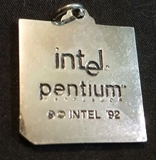 Vtg 1992 Intel Pentium Processor Prototype Keychain with Microchip 1.25"