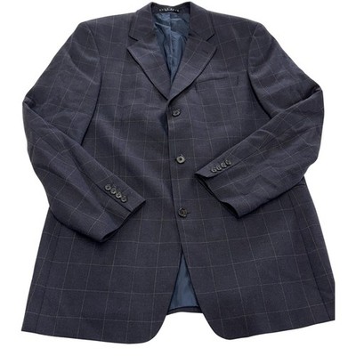 Hugo Boss Blazer Mens 44L Navy Windowpane Cashmere Wool Einstein