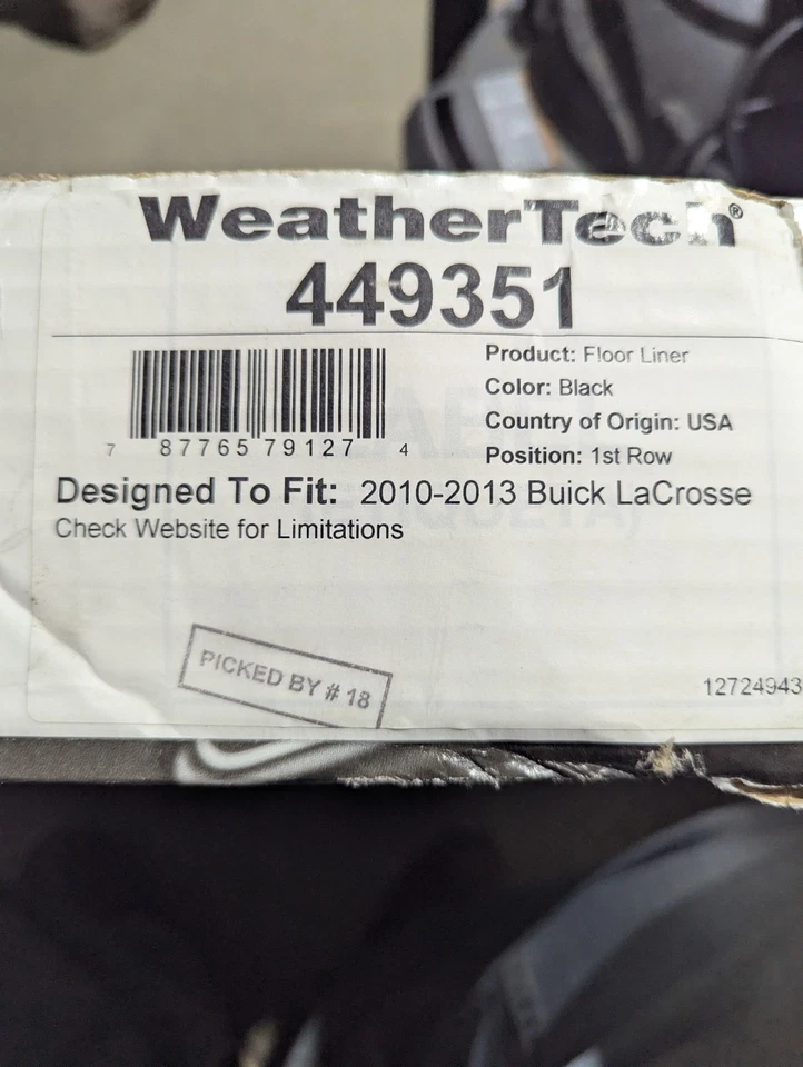 Juego de 2 revestimientos de suelo WeatherTech negros 449351 para Buick LaCrosse 2010-2013, nuevos Foto 2 de 2
