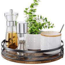 9'' Lazy Susan Turntable Organizer for Cabinet, Round Wood Lazy Susan for Tab...