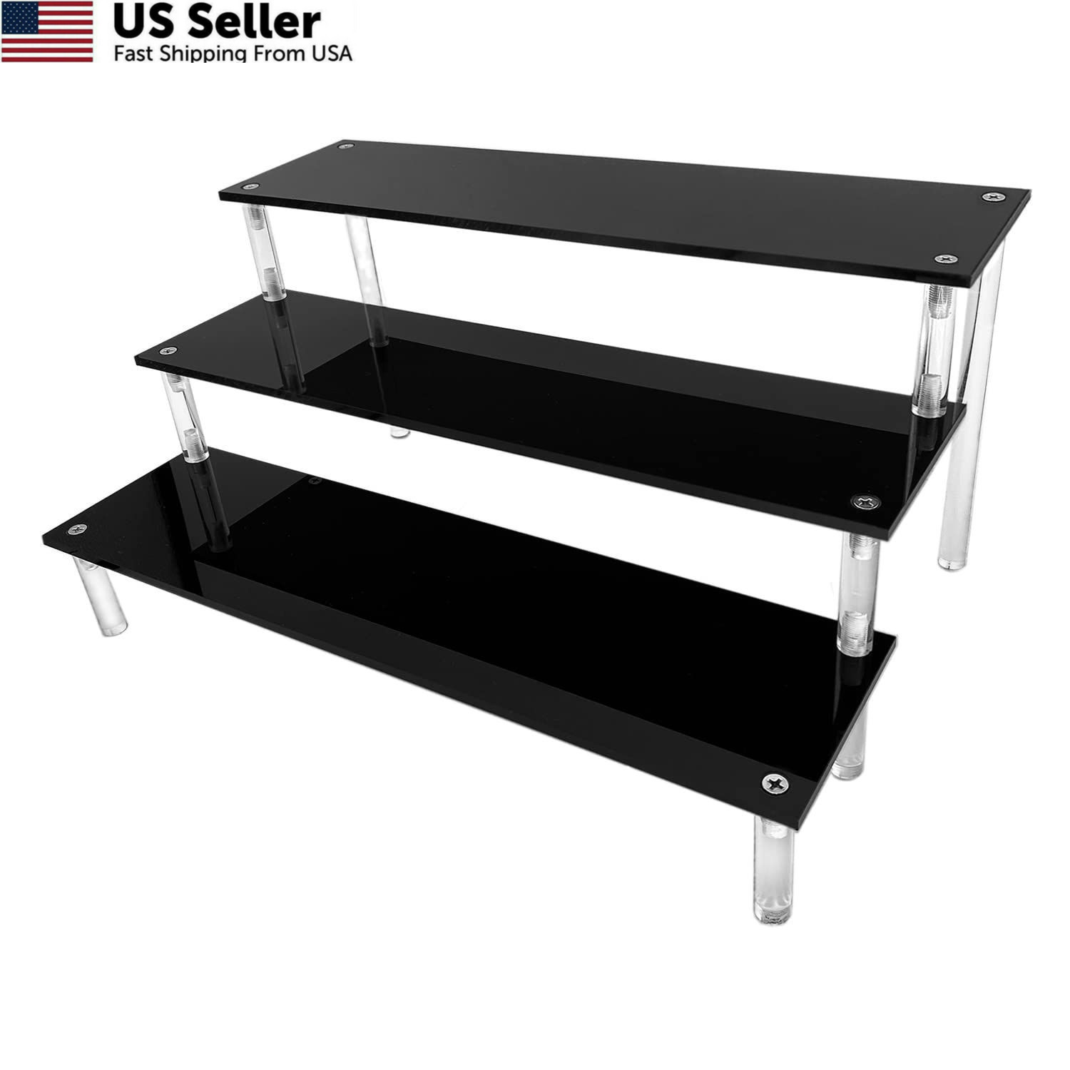 Acrylic Riser Black Shelf 3 Tier Perfume Organizer 12 Inch
