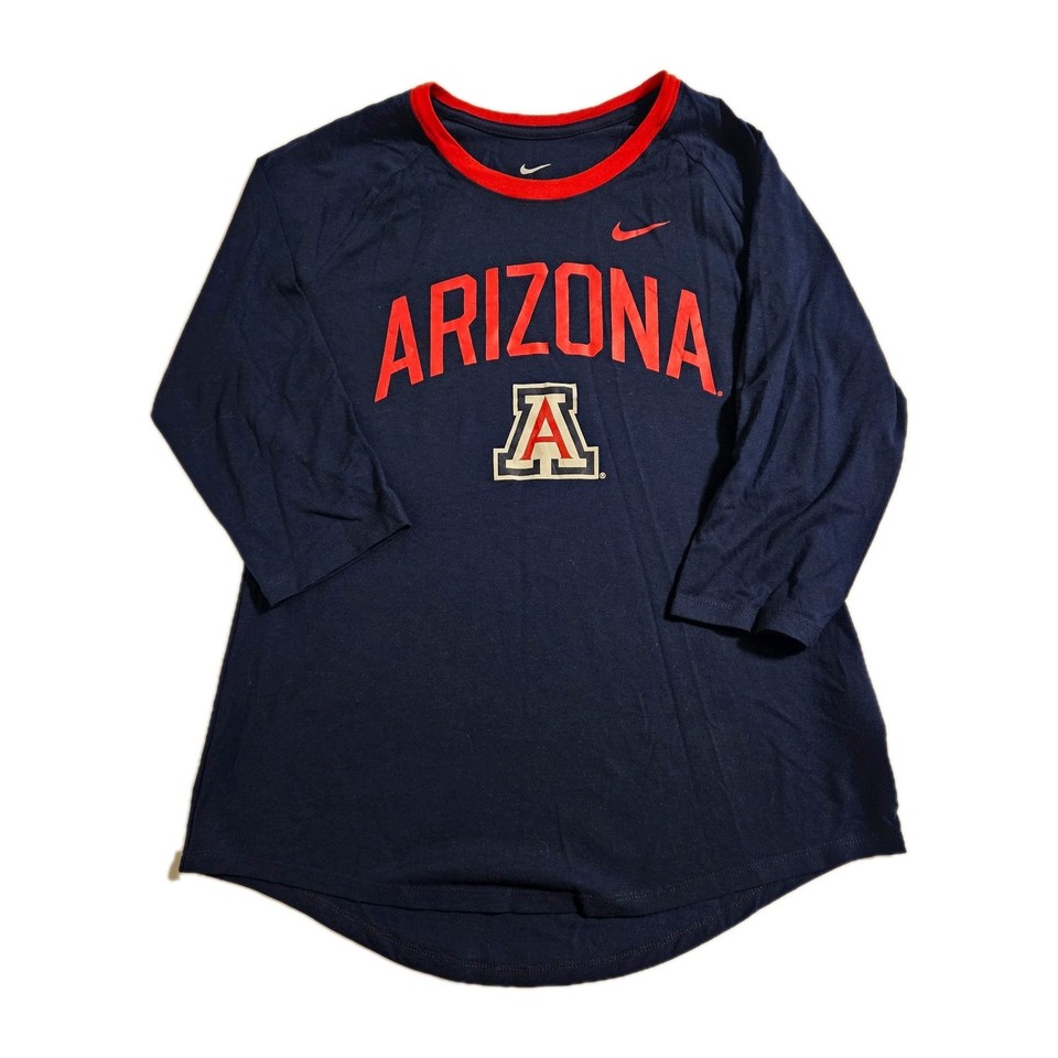 Nike Arizona Wildcats NCAA Women's L 3/4 Raglan Sleeve T-Shirt Navy/Red Top