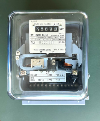 OSAKI ELECTRIC CO WATTHOUR METER TYPE 0Q91HK4T IMPULSE DEVICE 277/480 V