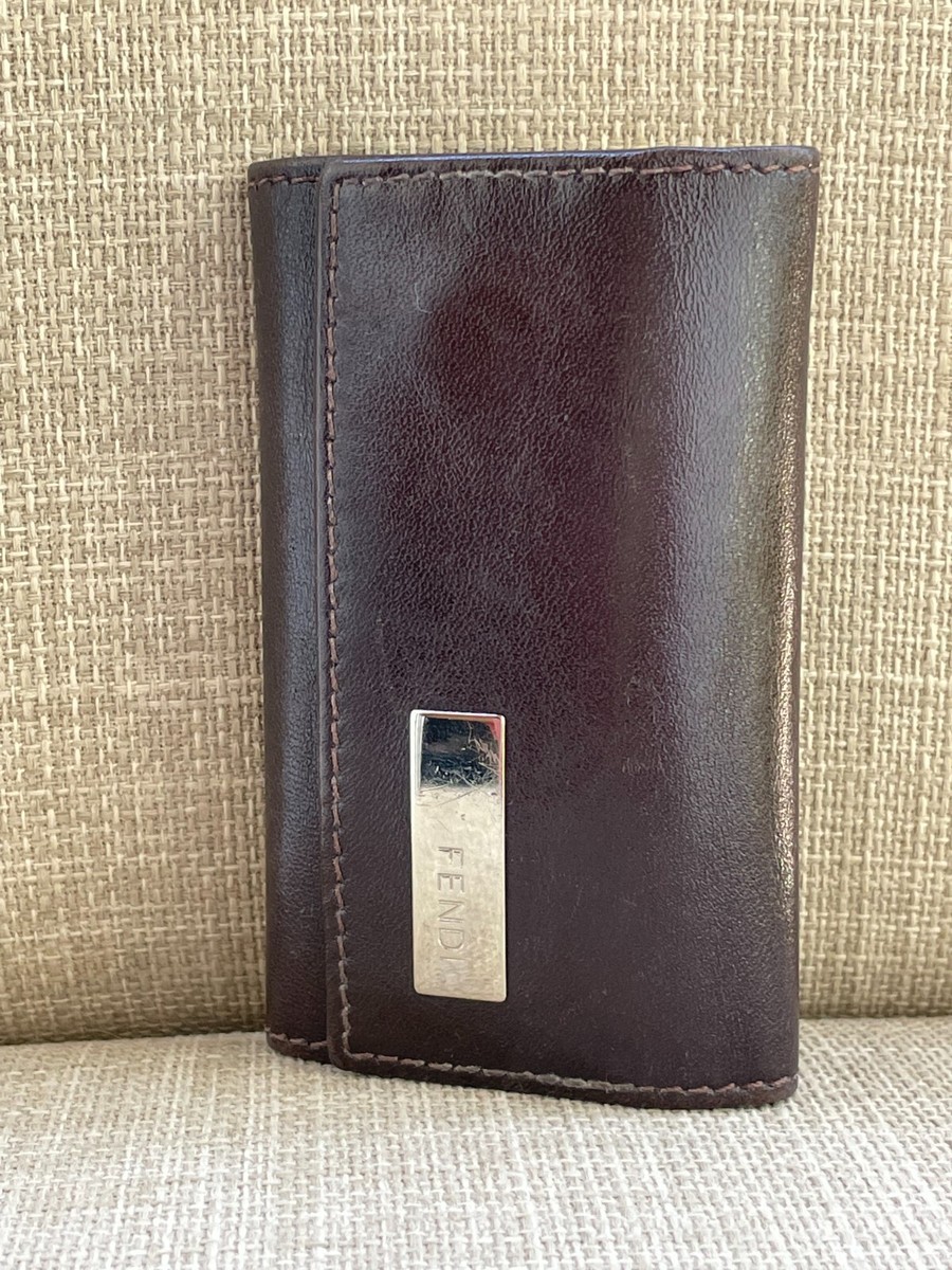 FENDI ブラウンレザー キーケース FENDI Key Chain Logo Leather 6 Ring Key Case Brown Keys Holder Bag