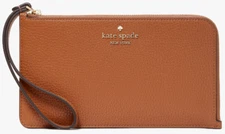 Kate Spade Lucy Brown Leather Medium L-Zip Wristlet KE574 Wallet NWT $139 MSRP