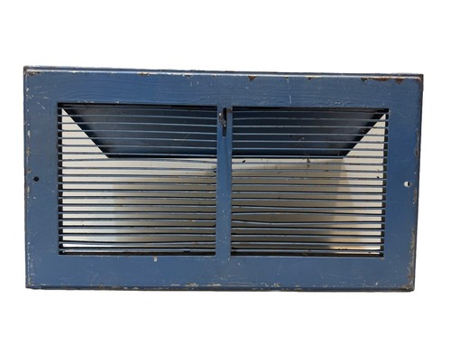 Vintage Wall Register Vent Grate 8”x14" Louvered Fin Steel Blue Flap Salvaged