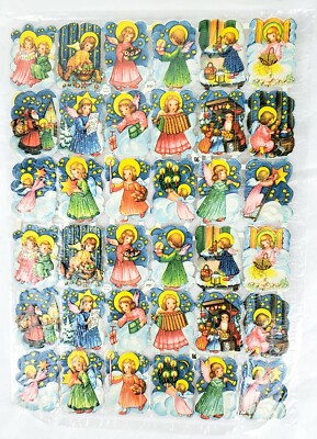 Angels Embossed Vintage Die Cut Scrap 2'' x 1.5'' Stars Candles EAS Germany #3131