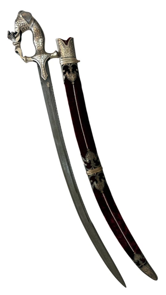 Elefante Tallado Antigua Reproducción Damasco Acero Rajput Shahi Talwar Espada Foto 2 de 4