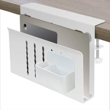 Desk Side Storage, Under Desk Storage, Clamp-On Under Desk Laptop Holder, White