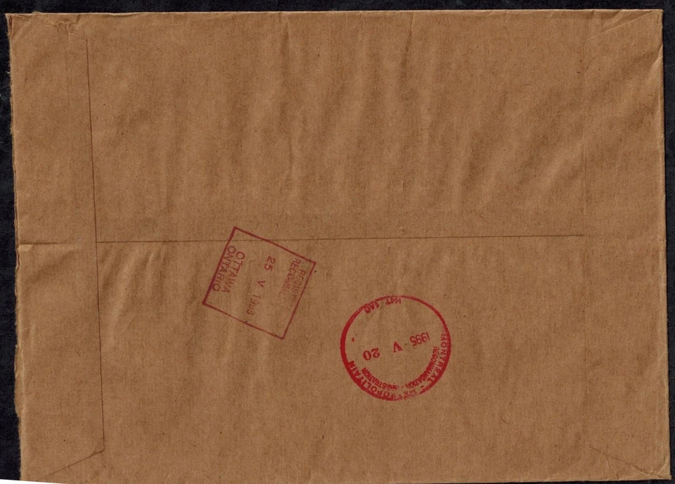 Polonia 1995 Correo Aéreo Oficial Registrado a Ottawa para Reconciliación RARO Foto 3 de 4