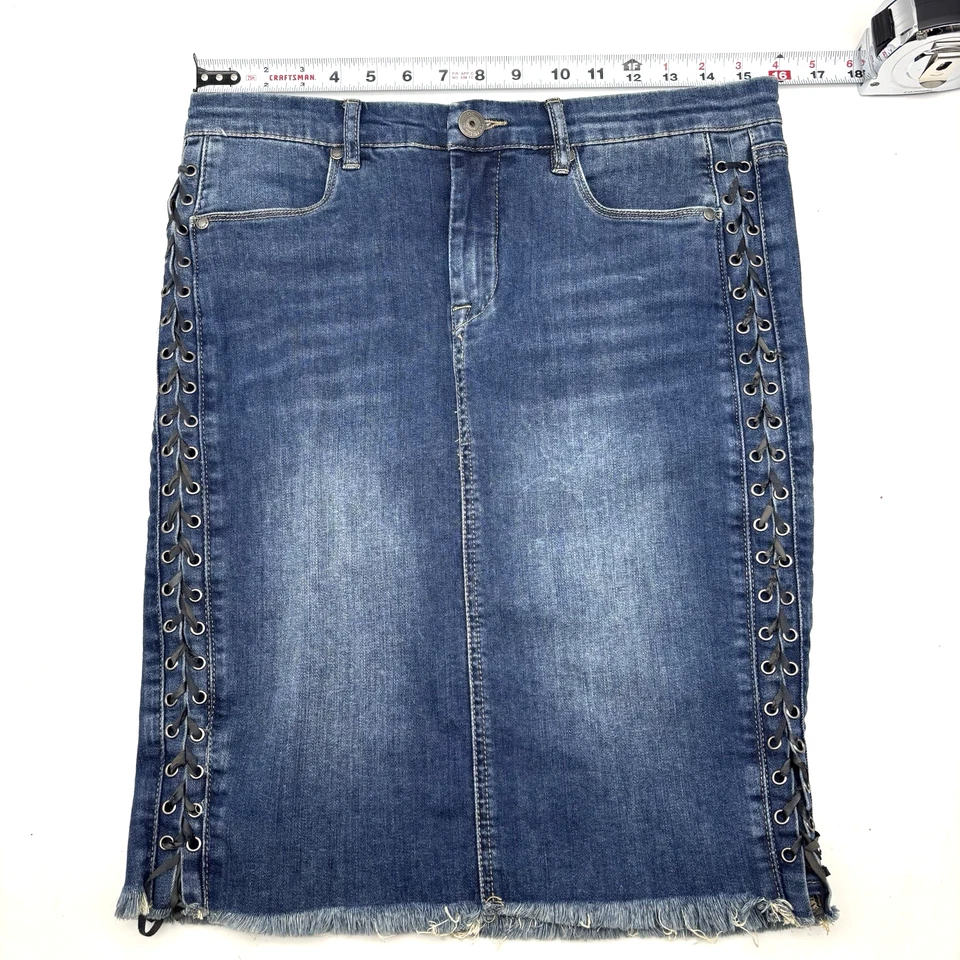 Falda lápiz vaquera vintage Y2K i Jeans de Buffalo dobladillo crudo con cordones laterales 6 31x21" Foto 4 de 4