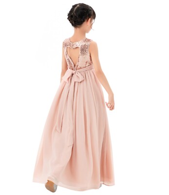 Sequins Heart Cutout Chiffon Flower Girl Dress Wedding Junior Bridesmaid  Dress