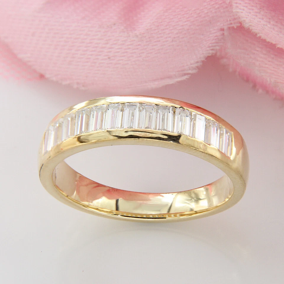 2 CT Baguette Cut CZ Half Eternity Wedding Band Ring IN 14K Yellow Gold Plated - Image 3 of 4