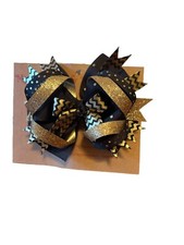 Hair Bow For Girls Handmade Black And Gold Glitter