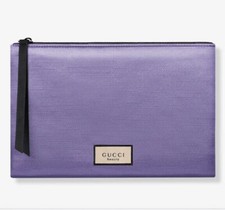 New Gucci Beauty Purple Shimmer Floral Inside Zip Pouch Makeup Bag 9" x 6.5"